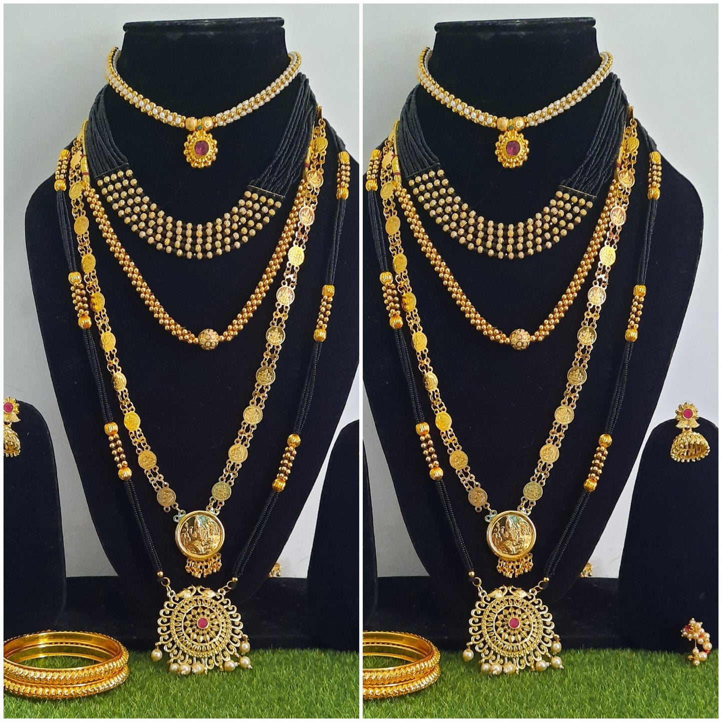 Gold Plated Gauri / Mahalaxmi Ganpati Combo Set Free Bengals