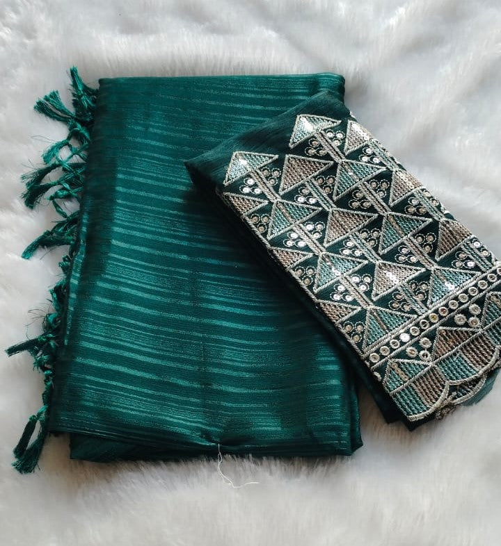 Zari striped Georgette saree With Work Blouse