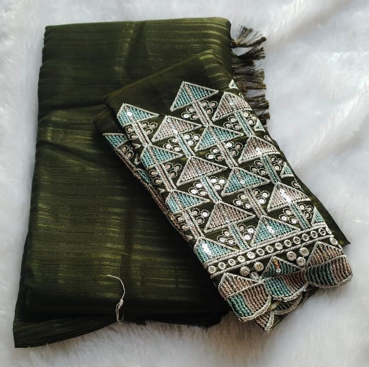 Striped Georgette saree With Work Blouse