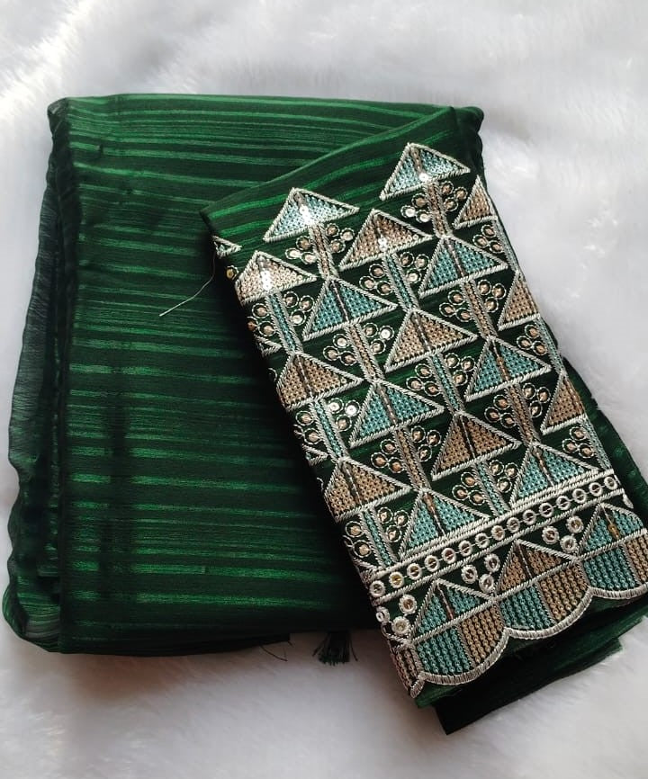 Striped Georgette saree With Work Blouse