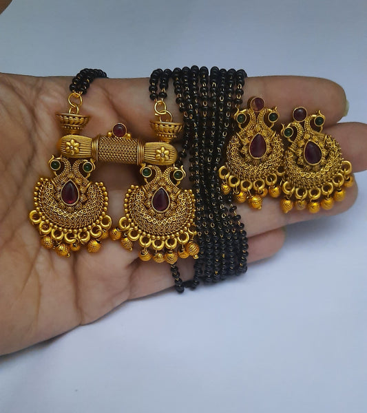 Matt Finiching Long 36 inch Mangalsutra with Earring.